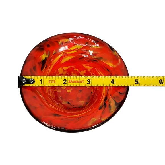 Beautiful Art Glass Spatter Pattern 4.5" Bowl Red Yellow Red Green Swirls - Picture 4 of 8